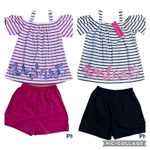 4pc Little Girl's 2pc Shirt & Shorts Sets Size 10 & 12